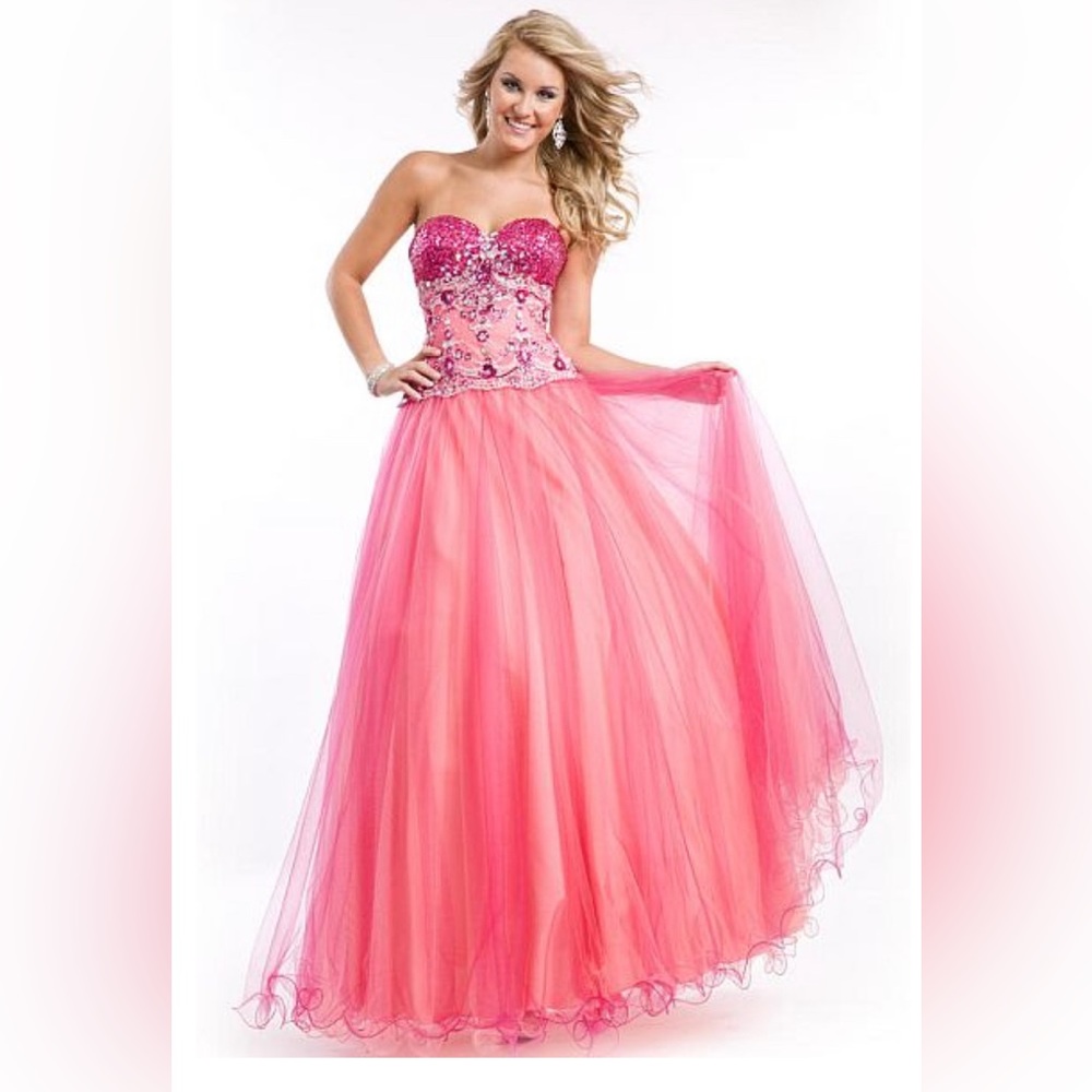 NWT Party Time Formal 6576 - Sz 4  - Fuchsia / Orange Strapless BallGown